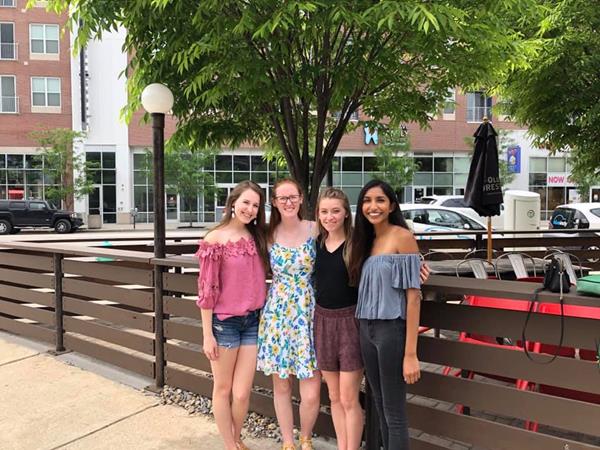 Four second-year IU medical students that lead Frontline Foods Indianapolis. From L-R: Lauren Bryant; Emily Sampson; Emma Ross; Megana Rao. 2019.

Not pictured: Kavya Gandra