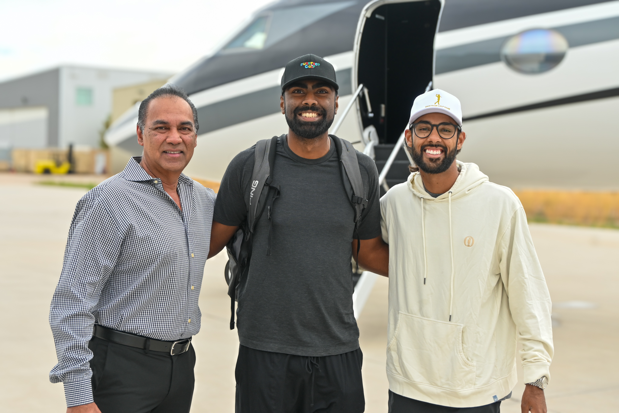 Ferren Rajput, CEO of ONEflight International, with PGA Tour Players and ONEflight Brand Ambassadors Sahith Theegala and Akshay Bhatia