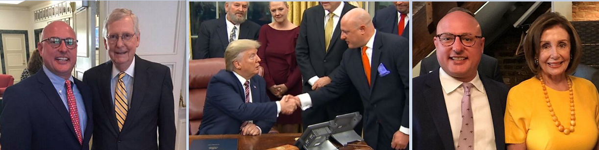 Left to right: Irby pictured with U.S. Senate Majority Leader Mitch McConnell, with President Donald J. Trump in the Oval Office, and with House Speaker Nancy Pelosi all in 2019