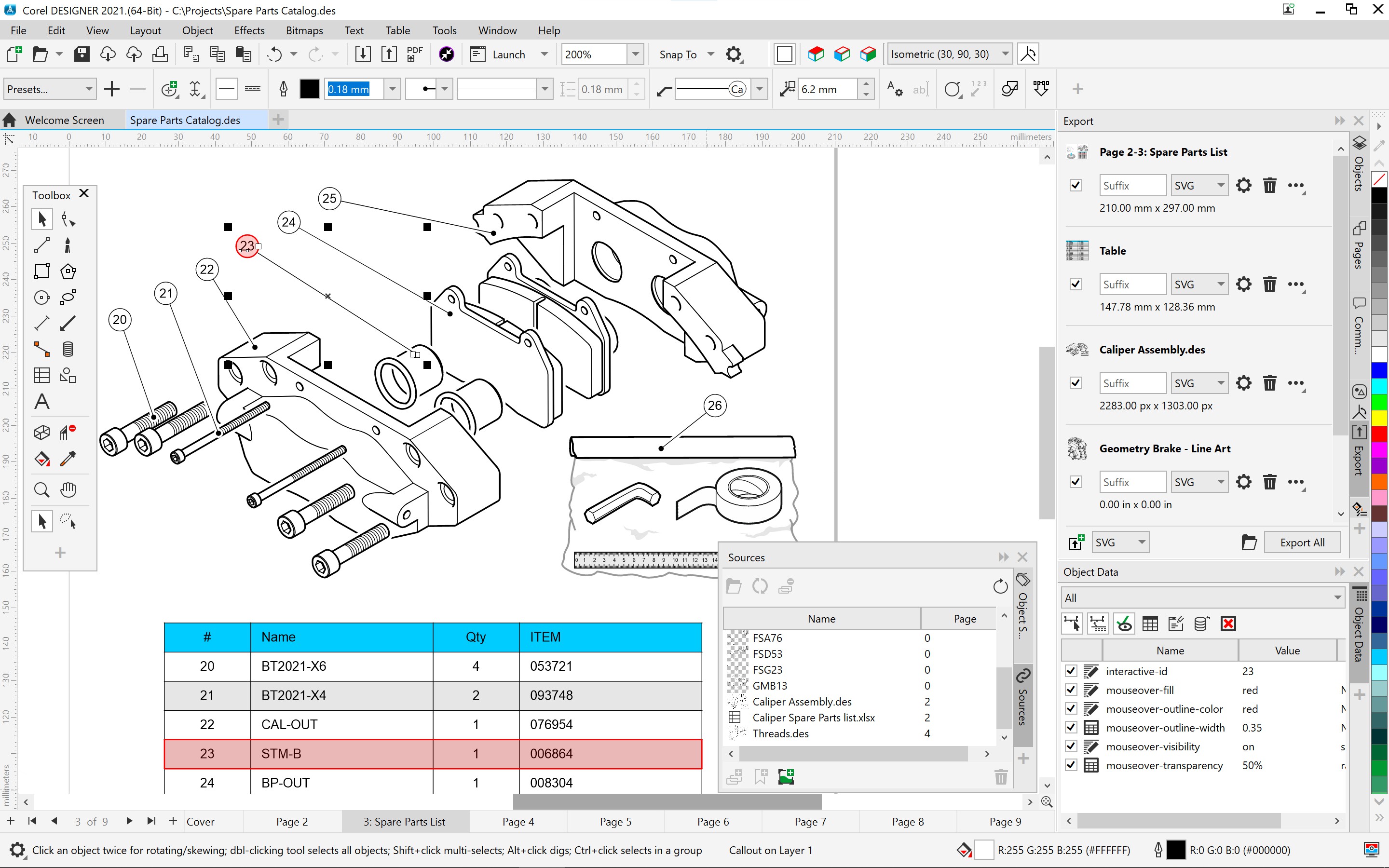 CorelDRAW Technical Suite 2021_Interactive Spare Parts Page