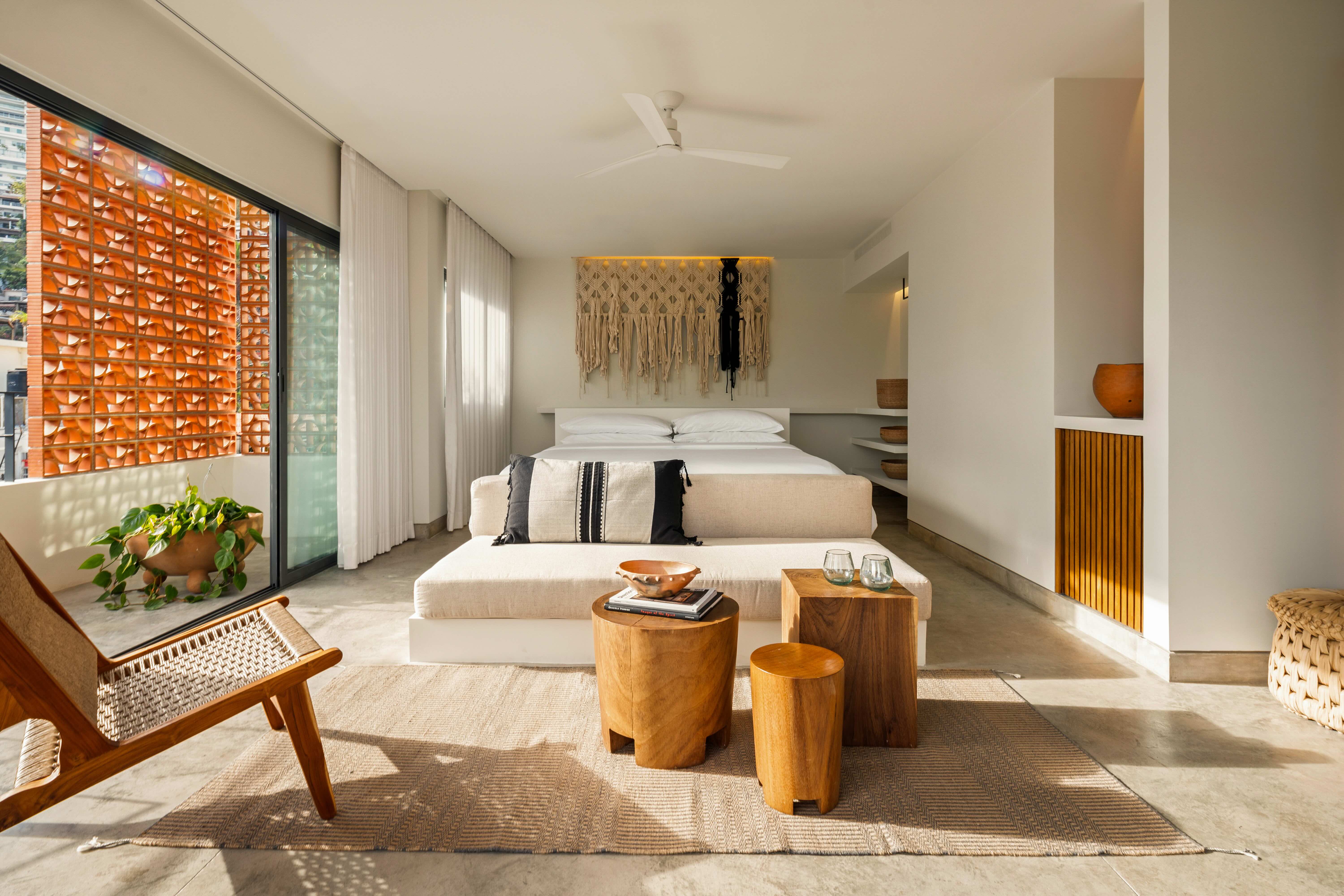 Guest rooms at The Tryst Puerto Vallarta feature minimal, modern, Mexican Design.