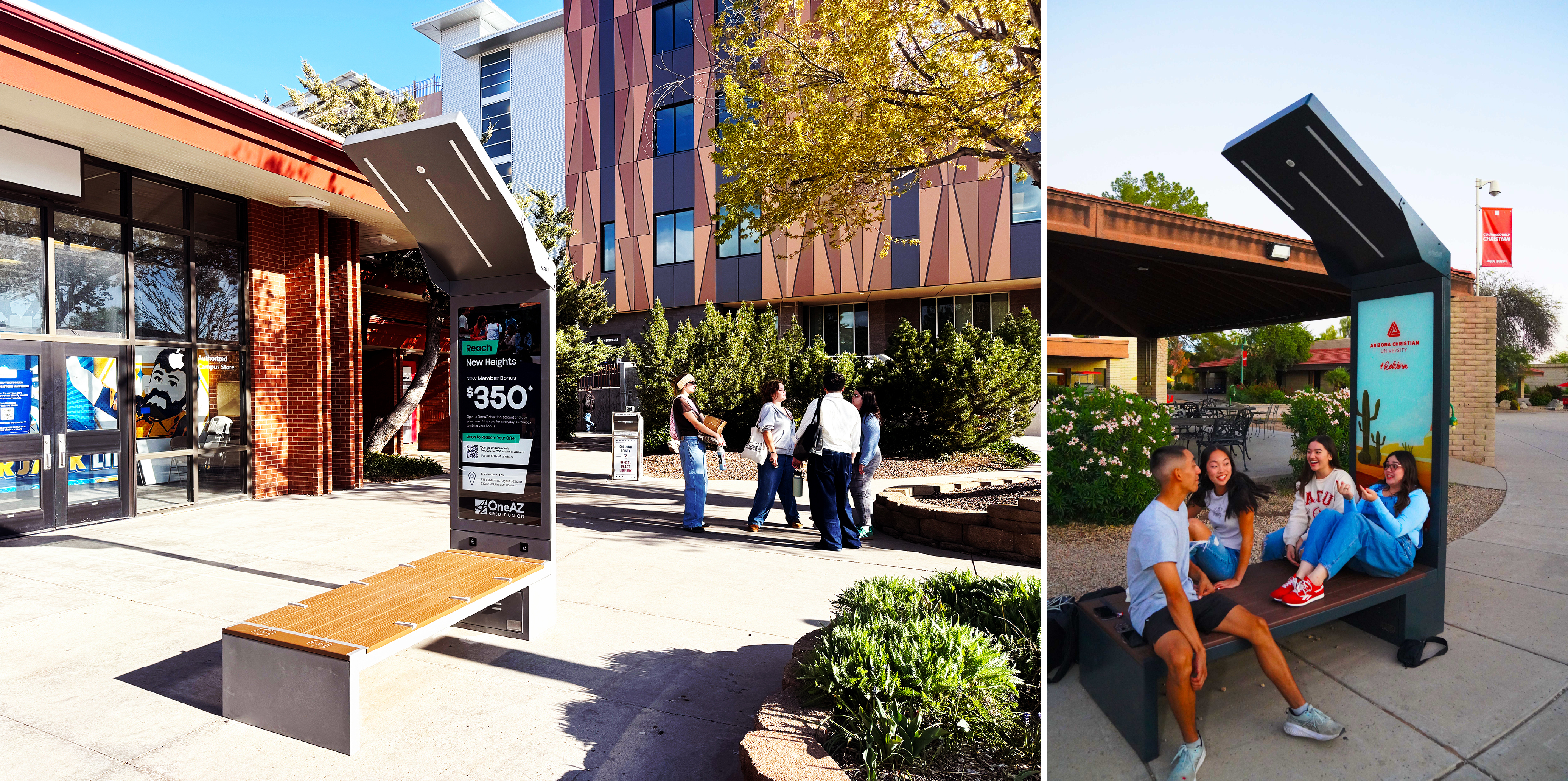 Bluebolt Outdoor’s solar powered charging benches installed on campus at Northern Arizona University and Arizona Christian University.