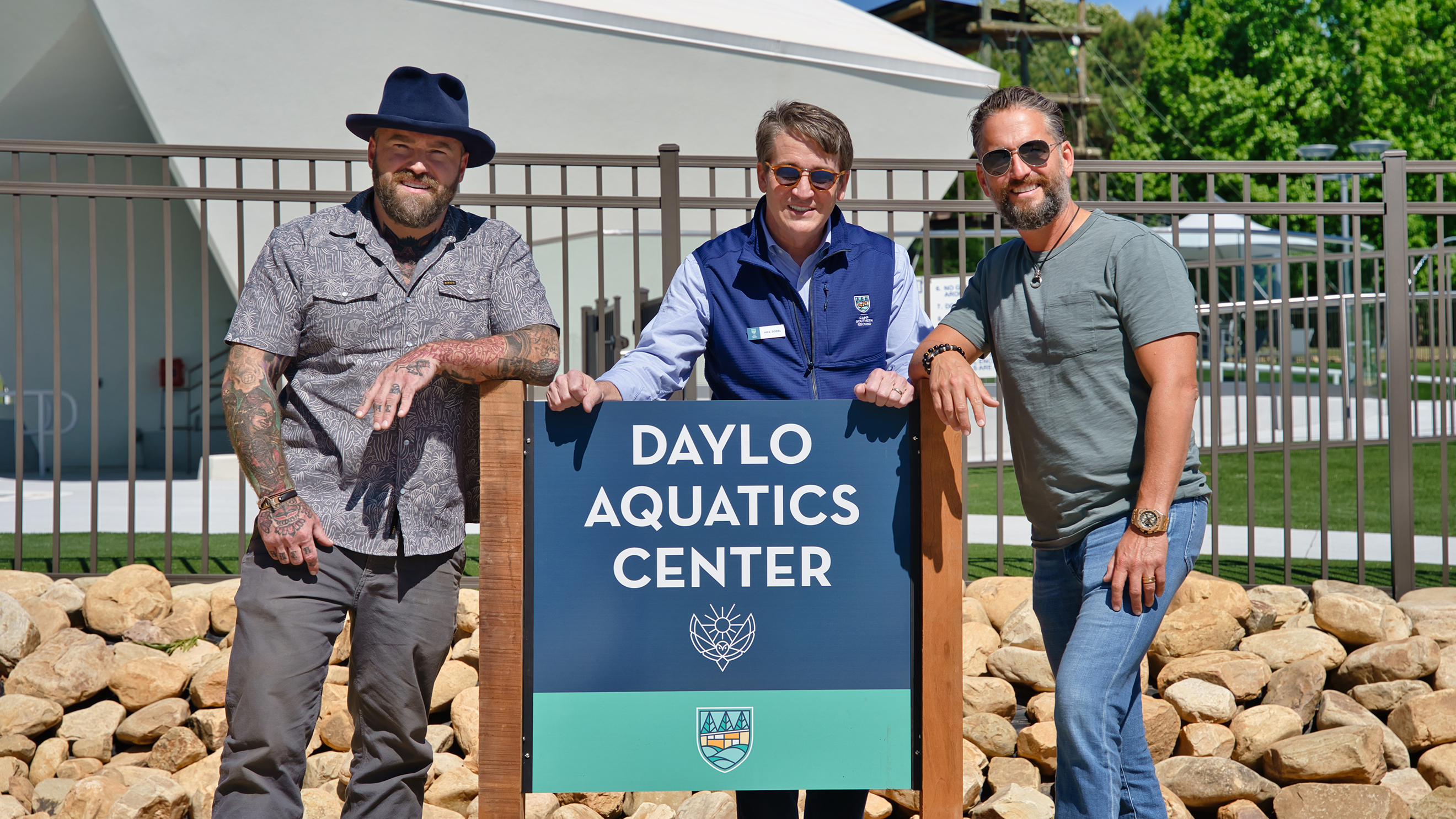 Camp Southern Ground founder Zac Brown and CEO Mike Dobbs stand with Ben Weiss of the DAYLO Foundation