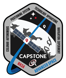 CAPSTONE’s mission patch represents the story of the mission through its past, present, and future. 

The Past: Nodding to the Apollo patches of the past, the stars honor those in the program who were lost but not forgotten. Our stars represent the late Dr. George Born and Darrell D. Cain, both of whom were foundational to Advanced Space’s technical expertise and core beliefs. 

The Present: CAPSTONE’s orbit is integral to the Artemis Program. The extension of the orbit beyond the confines of the patch borders represents the mission’s pathfinder nature. The location markers on the spacecraft and above the Moon represent the technology demonstration of CAPS™. 

The Future: We see a future at Mars enabled by the technology demonstrated during the CAPSTONE™ mission. And so, we put Mars on the horizon for the next giant leap, as seen in the red point among the stars.