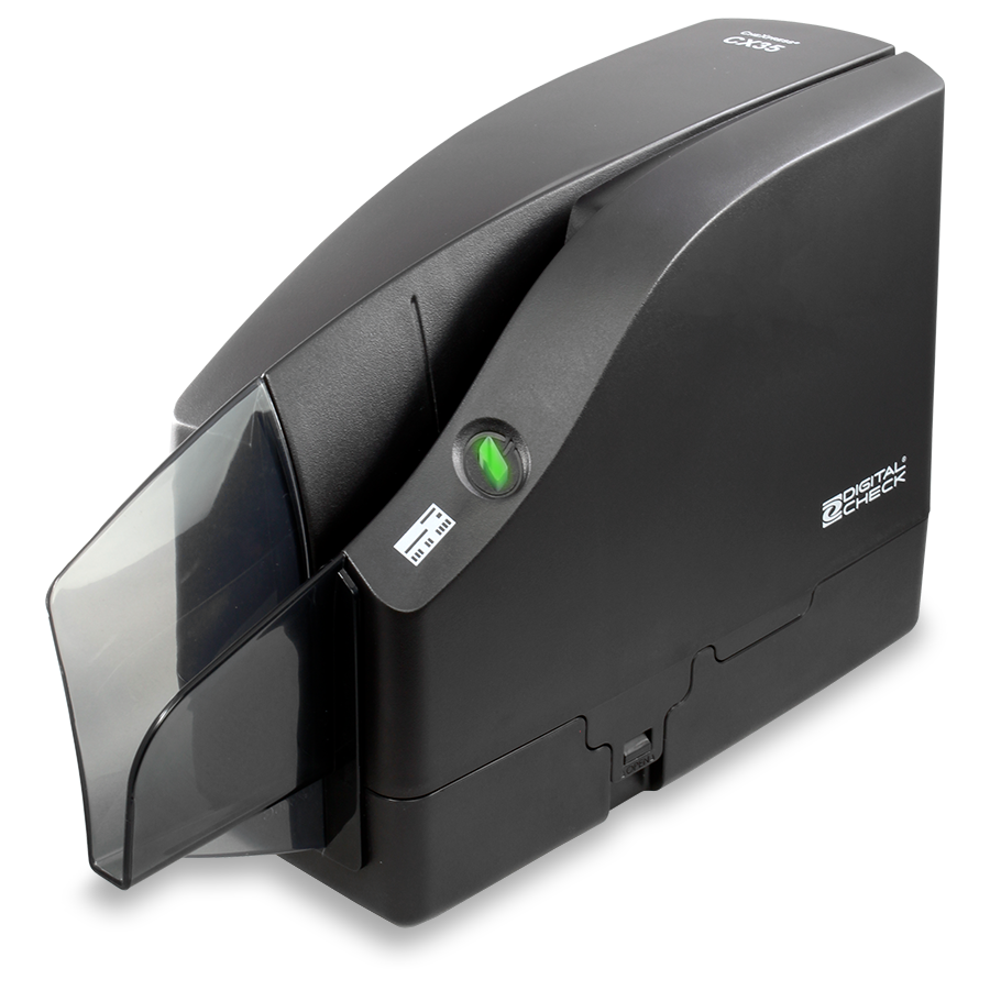 The CheXpress CX35 UV is Digital Check's latest cheque scanner with ultraviolet image capture. Based on the popular CX30 UV, the new model offers UV security scanning at an affordable price point.