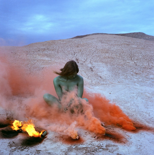 Judy Chicago (b. 1939), "Immolation", from the series "Women and Smoke", 1972. Fireworks performance; performed in California desert. Courtesy of the artist;  Photograph courtesy of Through the Flower Archives