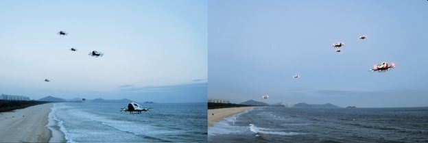 Pictures above: Operational trial flights of the EHang 216 AAVs at different operation spots in China