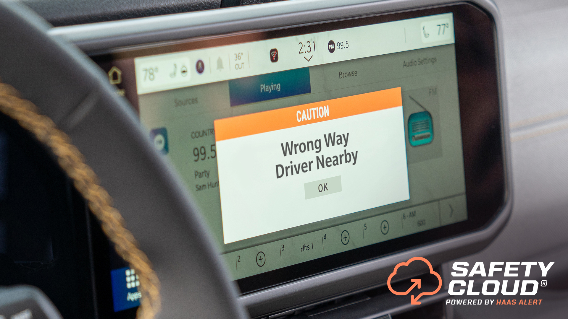 HAAS Alert example on vehicle infotainment systems