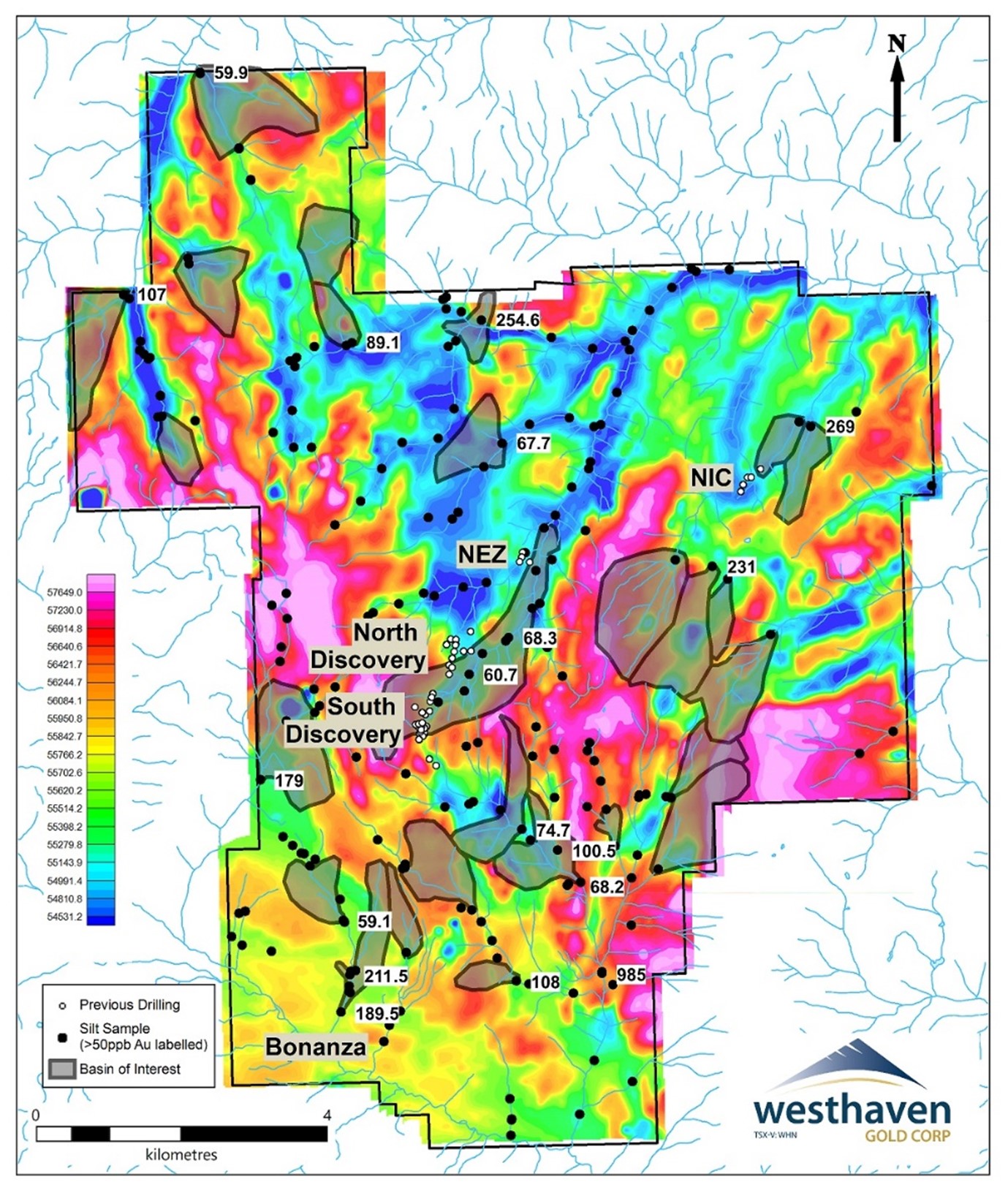 Prospect Valley Airborne Magnetics, Gold in Silts and Basins of Interest