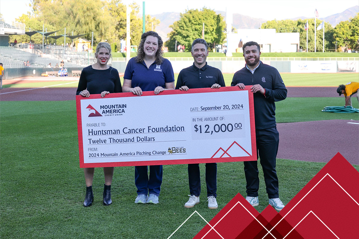 UntitledMountain America Credit Union Donates $12,000 to Huntsman Cancer Foundation. The credit union pledged to donate $25 for each pitching change during the Salt Lake Bees 2024 season to help fight childhood cancer: Mountain America Credit Union Donates $12,000 to Huntsman Cancer Foundation. The credit union pledged to donate $25 for each pitching change during the Salt Lake Bees 2024 season to help fight childhood cancer