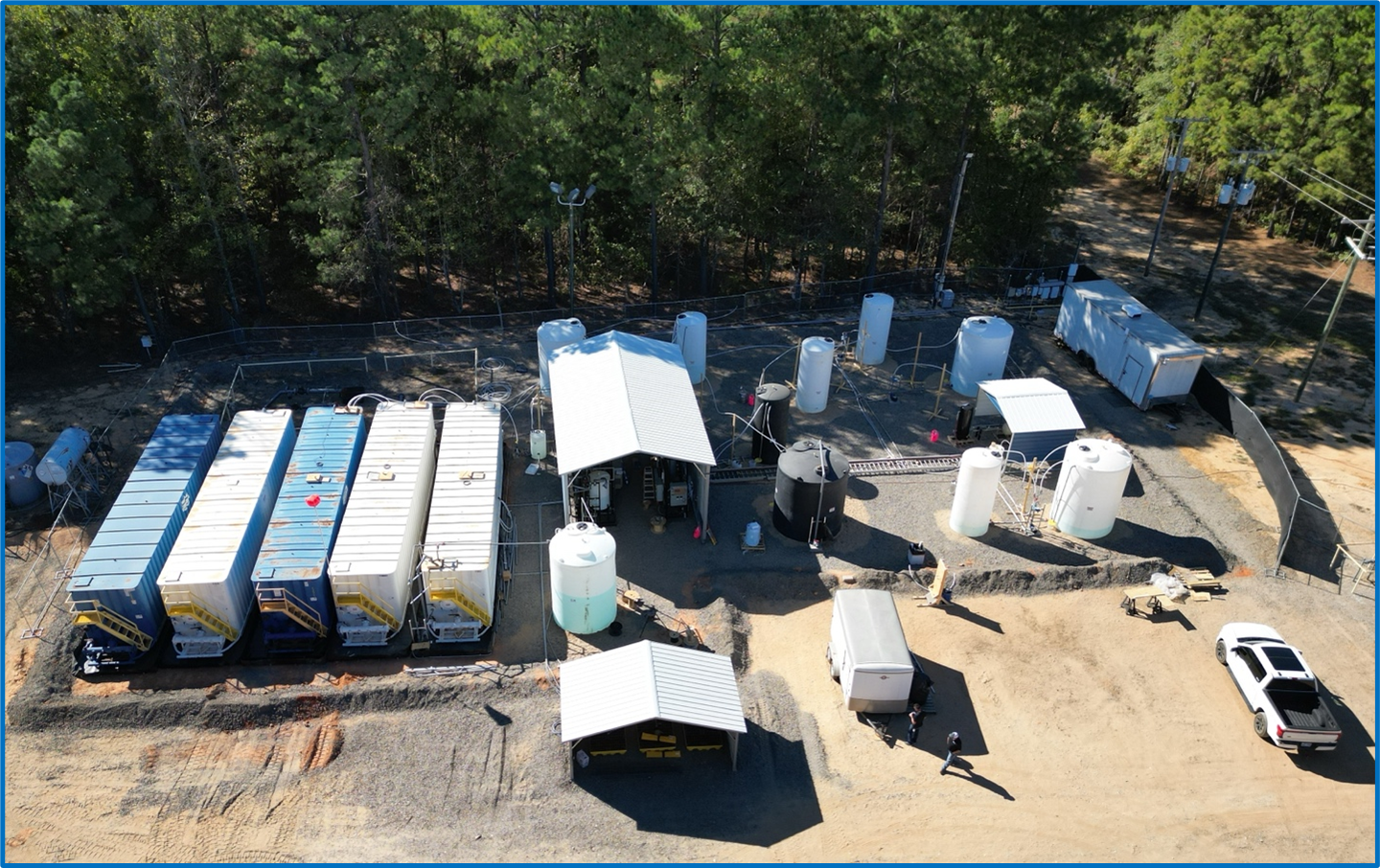 Aerial photo of the field pilot, located at the Mission Creek Resources gasplant in Arkansas.