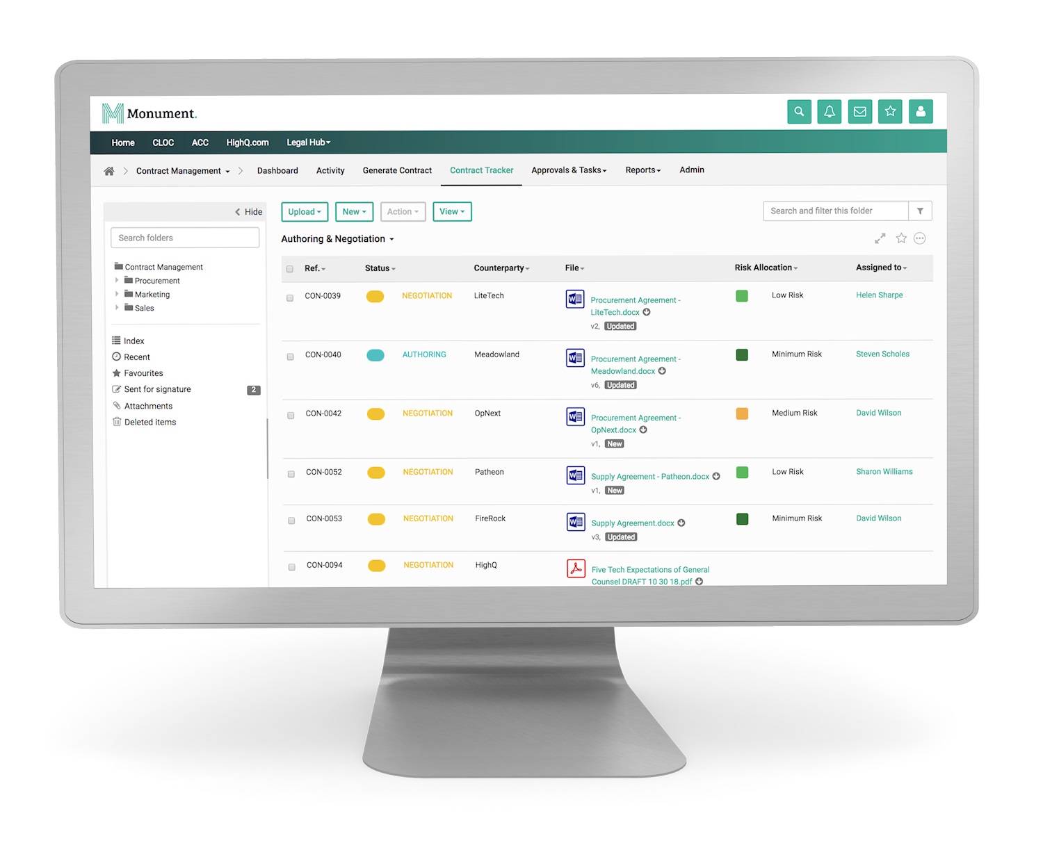 HighQ Corporate Legal Platform Display