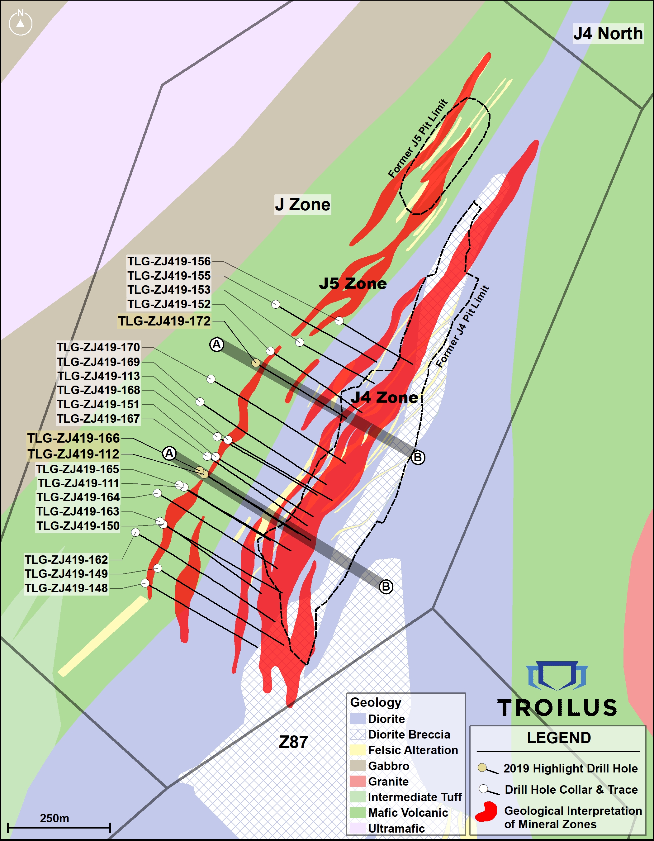 190910 Figure 1 J4_Hole_112_166_172_Plan_Geology