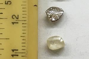 Two rough diamonds recovered from the first complete run of the “small size” material.