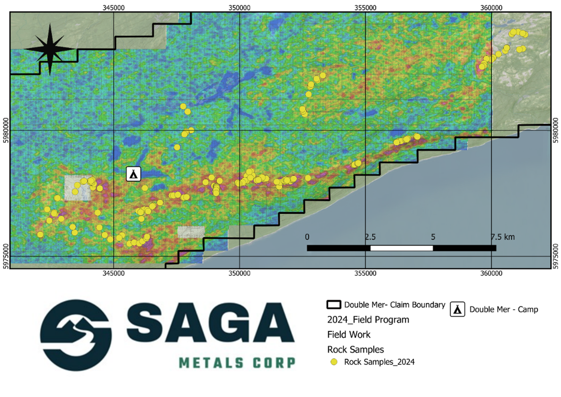 2024 Field program rock samples (184 as of 2024-08-31) overlayed with the radiometric trend