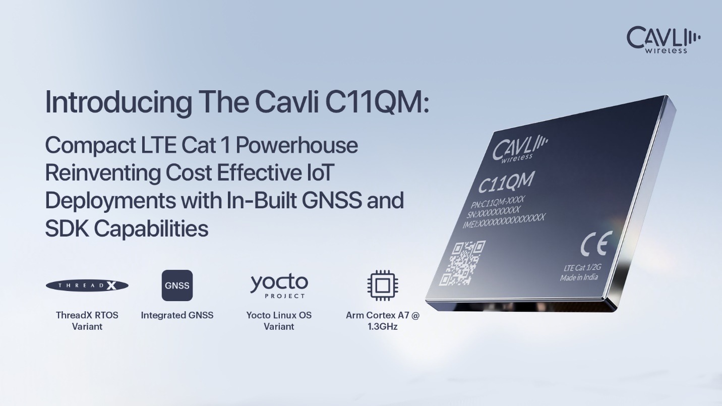 ขอแนะนำ Cavli C11QM: ขุมพลังงาน LTE Cat 1 ขนาดกะทัดรัดที่จะพลิกโฉมการใช้งาน IoT ให้มีความคุ้มค่าสูงสุดด้วยขีดความสามารถ GNSS และ SDK ในตัว