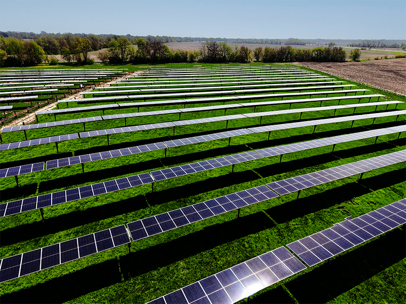Operational McLean Solar 1, PureSky Energy's first community solar farm in Illinois. Located near Bloomington-Normal, Illinois, the solar farm serves only income-eligible households in Ameren utility area and provides 50% savings of the value of solar credits.