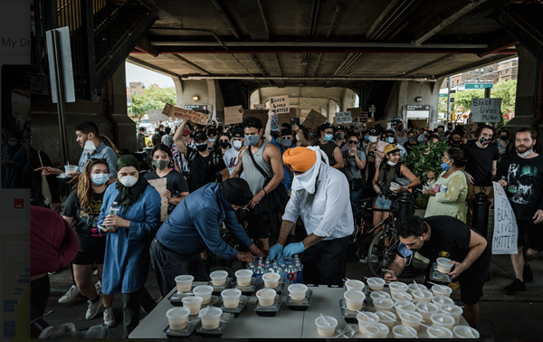 "The Sikh Center of New York distributes meals to those protesting the killing of George Floyd and other Black Americans by the police” June 4, 2020