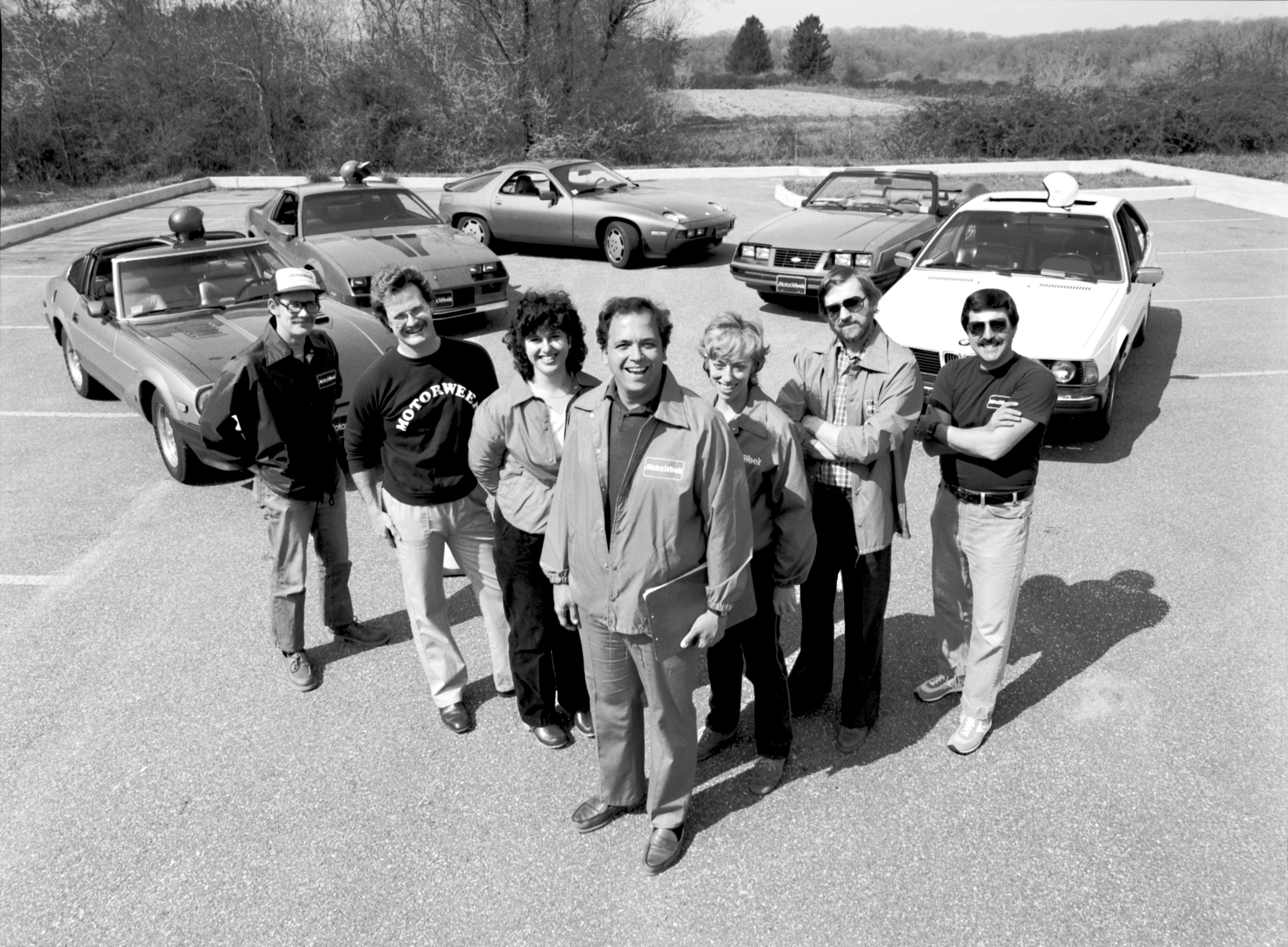 John Davis (center) and the MotorWeek crew, circa 1982