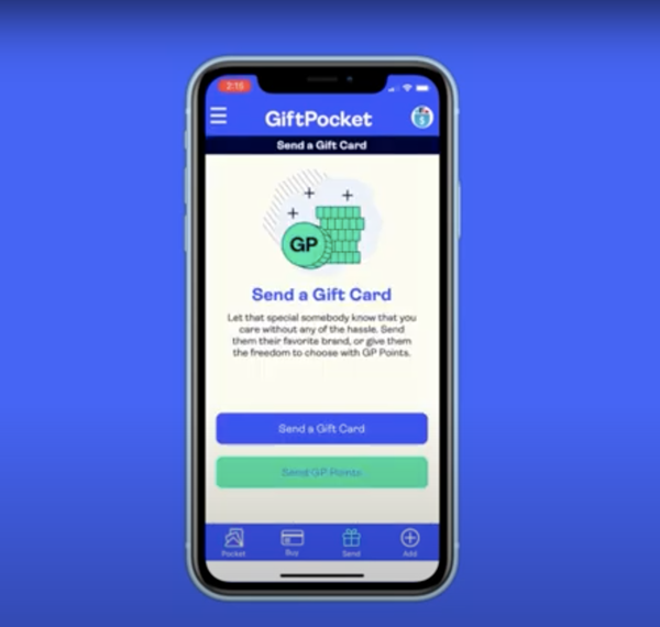 GiftPocket's new SEND feature allows GiftPocket users to purchase gift cards from more than 250 plus brands, and then send those gift card values through the app or to a current or new user. Current users can also purchase GiftPocket Points (GP Points) to send or gift to another user. Every 10 GP Points equal one dollar that users can put towards a purchase of a gift card of their choice. 
 