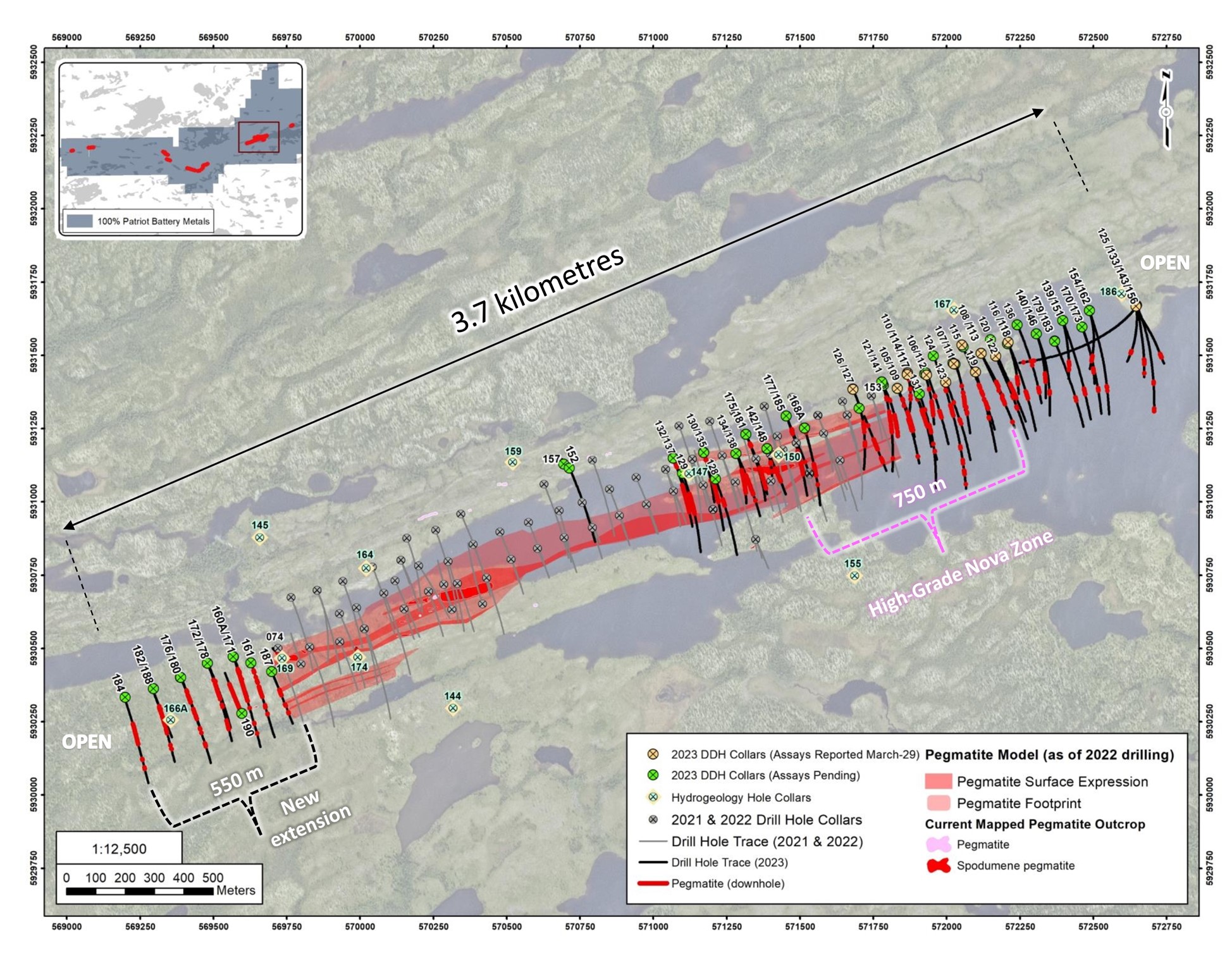 Drill holes completed at the CV5 Pegmatite through the 2023 winter drill program