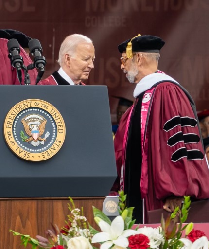 President Biden and Dr. Lomax share a moment during Morehouse Commencement