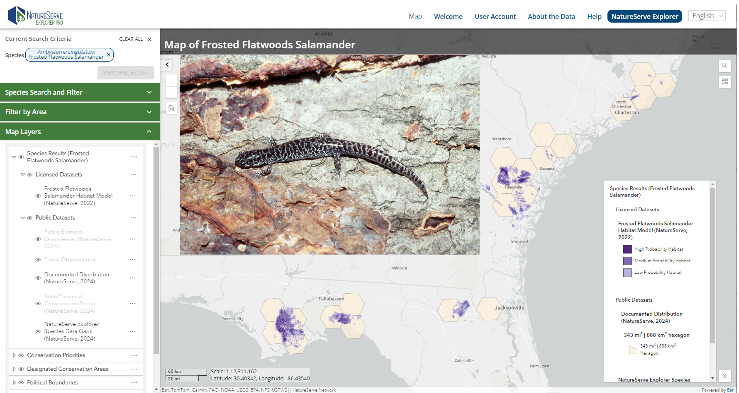 NatureServe Explorer Pro predictive habitat model example 