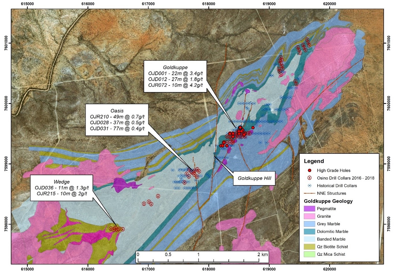 Figure 1: Goldkuppe Project – Osino and Historical Drilling