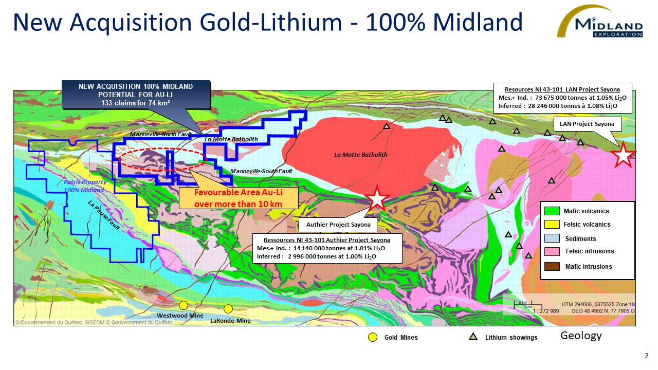 Figure 2 New Acquisition Gold-Lithium - 100% Midland