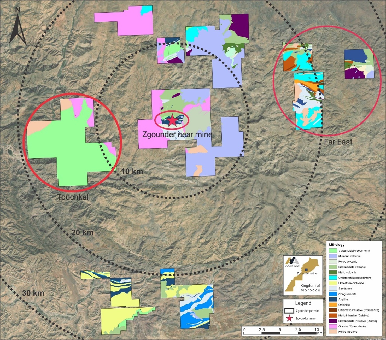 Surface Map of Zgounder Property with Simplified Geology