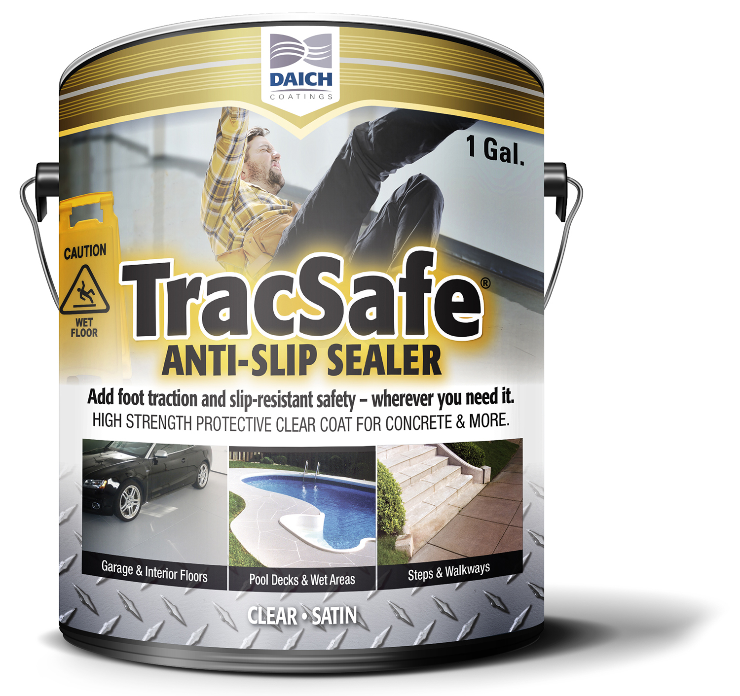 New TracSafe Anti-Slip Sealer from Daich Coatings provides aggressive anti-slip performance with all-weather durability. Roll on to steps, walkways, pool decks, garage floors and more to help prevent slips and falls. With anti-slip ratings up to twice the OSHA standard, TracSafe can be used in both residential and commercial settings. Available now online at The Home Depot and www.daichcoatings.com. 