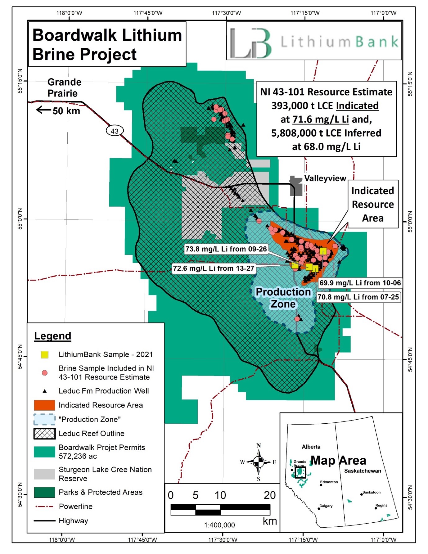 Boardwalk lithium brine project showing the ‘Production Zone’.