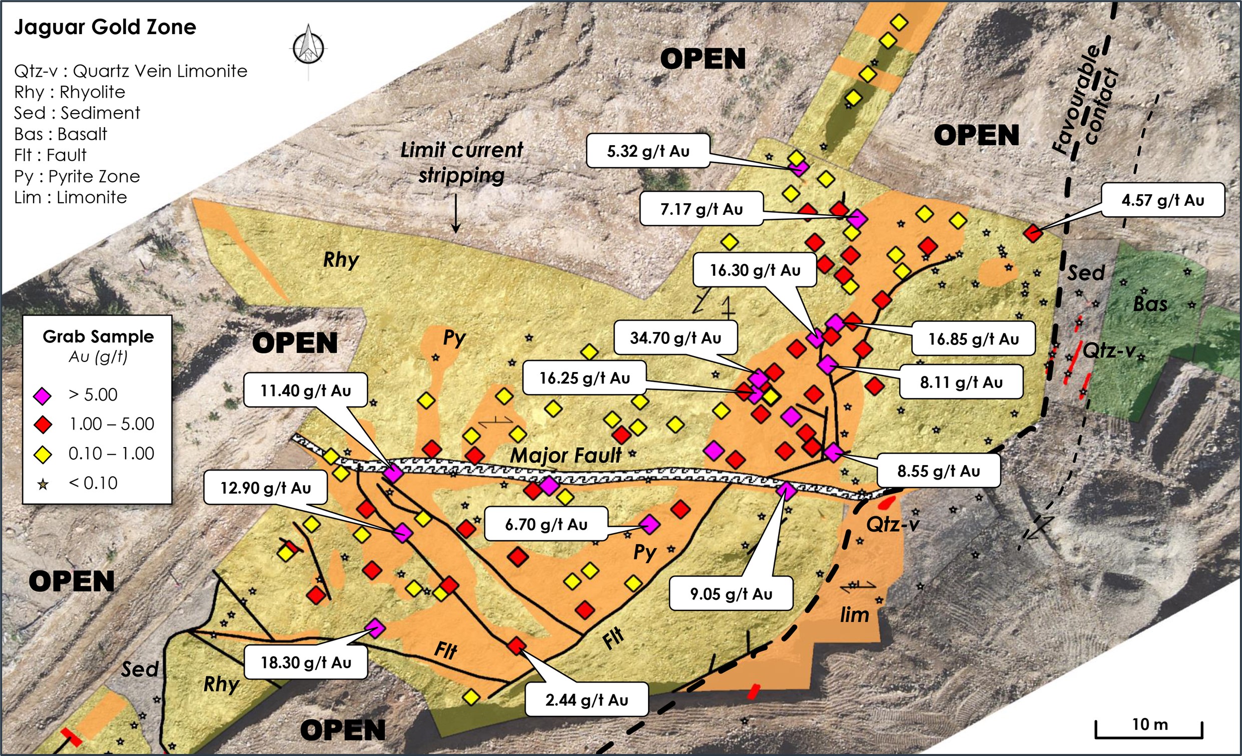 FIGURE 1: Location of grab samples at the Jaguar Gold Zone