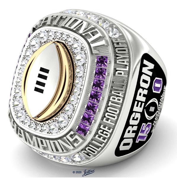 The 2019 CFP Championship Ring awarded to Louisiana State University, designed and manufactured by Jostens. 