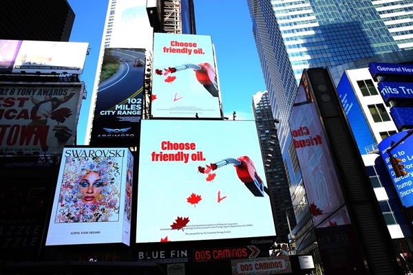 Canadian Energy Centre billboard in New York City's Times Square on Sept. 27, 2021. 