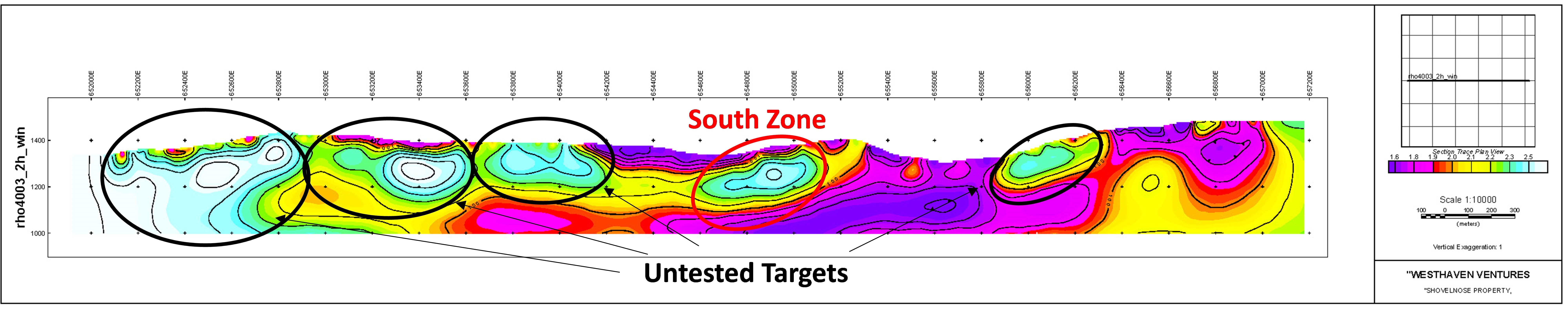 CSAMT: Entire 5km long portion of line 5524000mN. This is a preliminary in-progress inversion