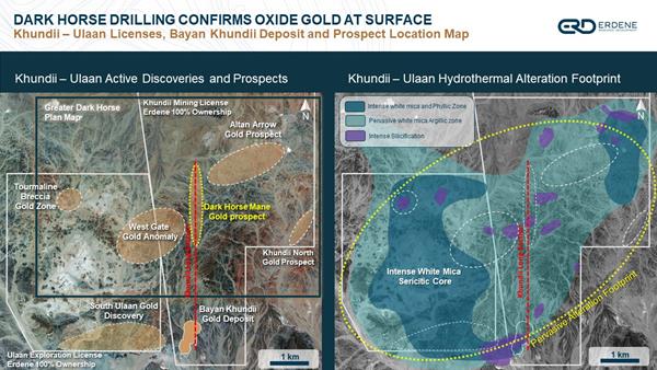 1 DARK HORSE DRILLING CONFIRMS OXIDE GOLD AT SURFACE
