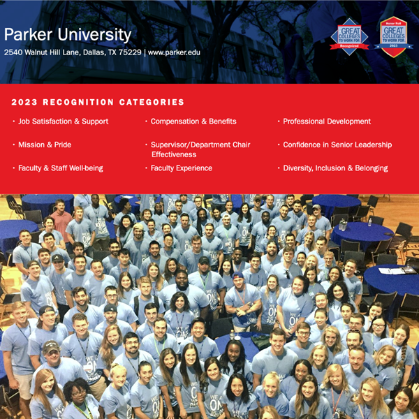 Parker University Honored as a 2023 Great College to Work For® and Recognized as an Honor Roll Institution