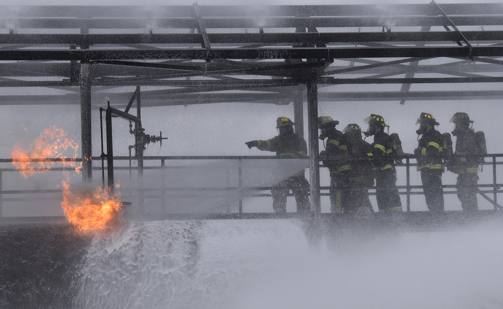 Firefighters get hands-on experience fighting a Loading Terminal fire at Brayton Fire Training Field in College Station, Texas. Valero funded training for 60 municipal and volunteer firefighters to learn the proper techniques for extinguishing ethanol fires.