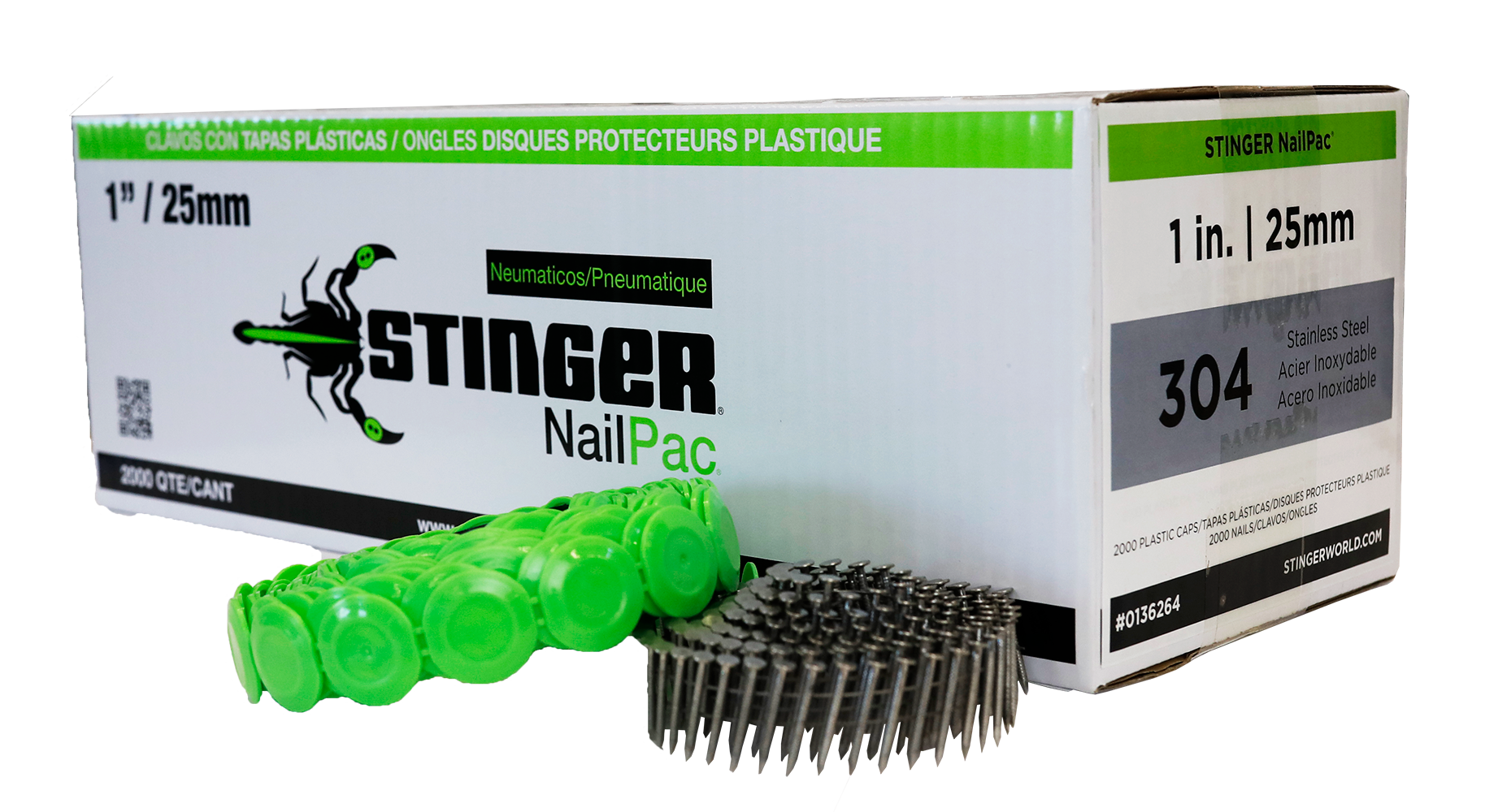 STINGER NailPac(R) from National Nail meets the standards of the Insurance Institute for Business & Home Safety's (IBHS®) FORTIFIED Home™ program. NailPac seals out moisture and provides superior holding power in up to 150 mph hurricane-force winds.  It consists of 1" plastic collated caps and 1" x .083 stainless steel ring shank nails for securing underlayment, 