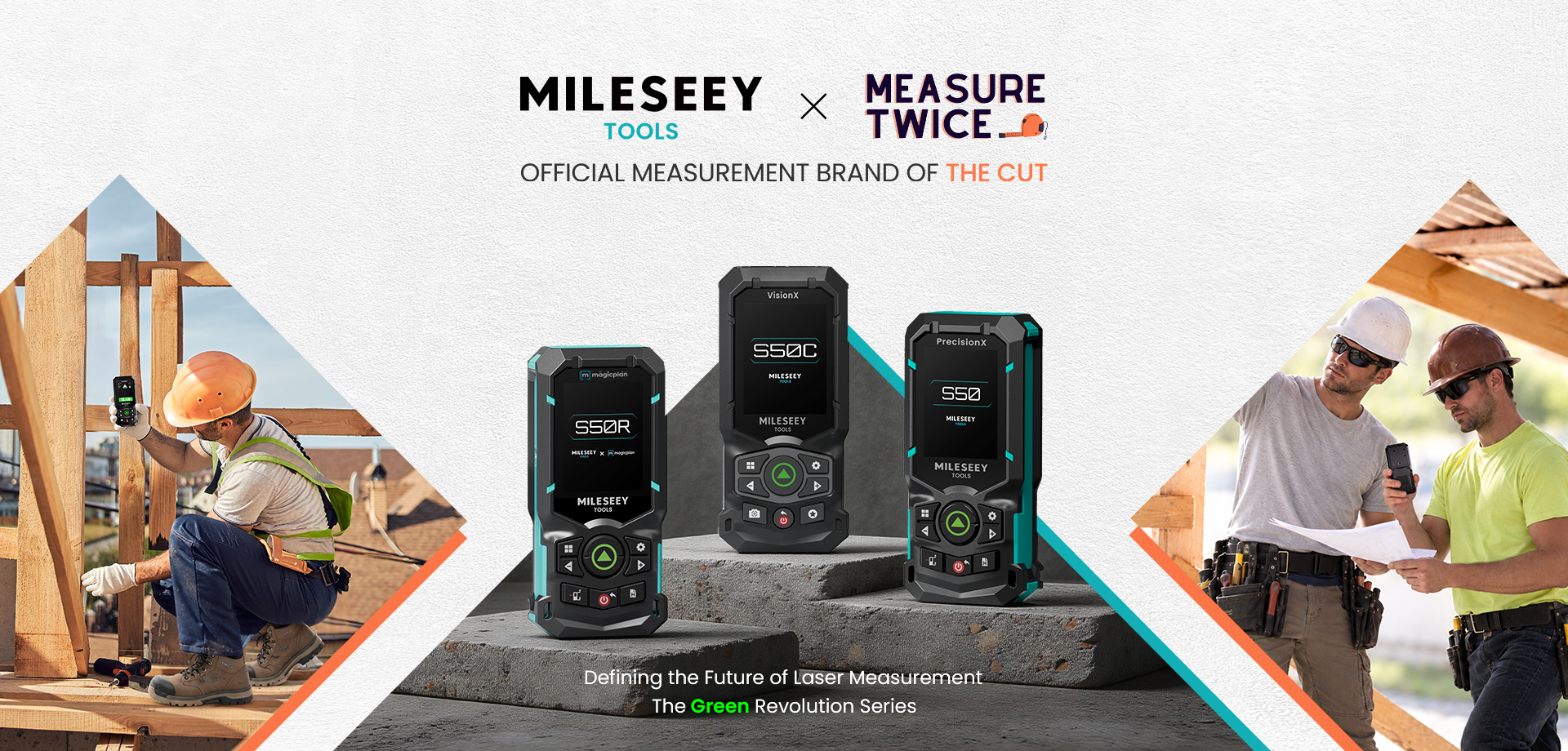 MILESEEY TOOLS’ S50R, S50C, and S50 laser measures featured as the Official Measurement Brand of Measure Twice’s The Cut.