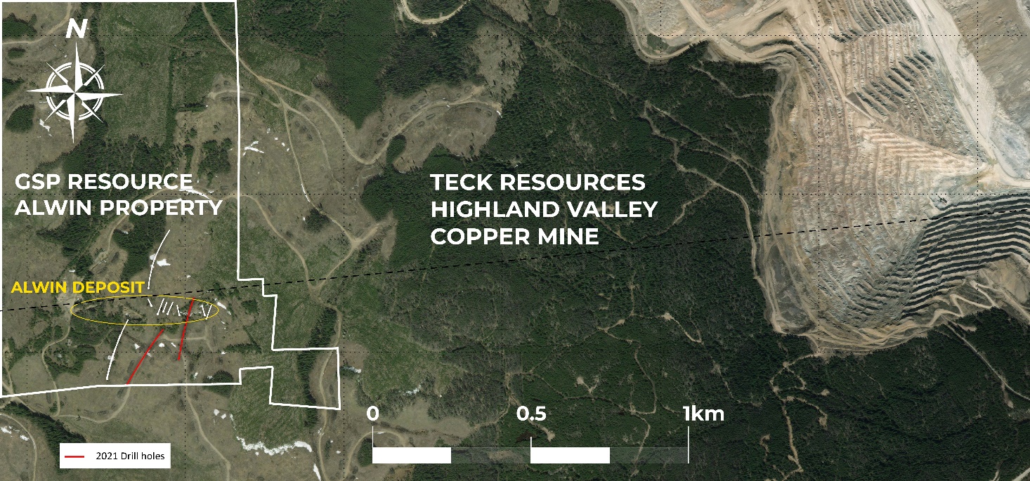 Map of GSP Alwin Project and Highland Valley Copper (Valley Pit)