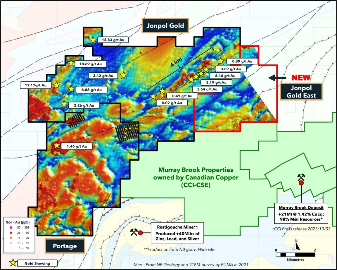 VTEM Survey of the Jonpol Gold property with gold occurrences