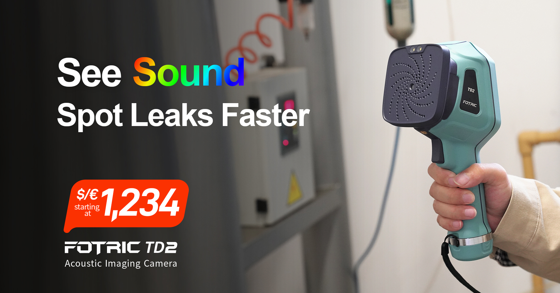 FOTRIC TD2 acoustic leak detection camera with price highlighted, designed for fast and precise detection of air, gas, and vacuum leaks.