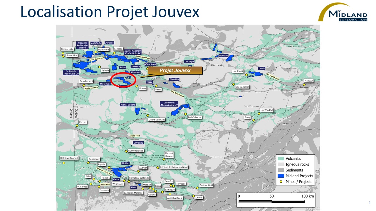 Midland recommence les travaux sur son projet aurifère Jouvex au nord-ouest du gîte Douay en Abitibi