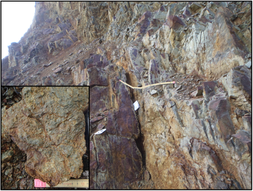 QR Mine Prospect – Photos of mineralization from the historic Kinross pit.