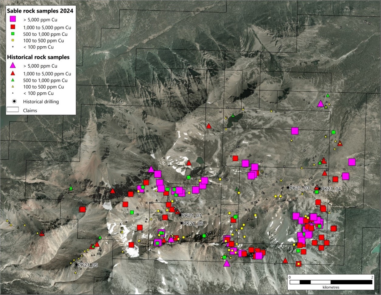 Distribution of copper values at the Perk Rocky Project.