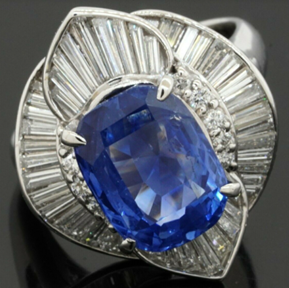 GRS certified Platinum 8.34CTW VS diamond/NO HEAT sapphire cocktail ring. Sold for $6,599