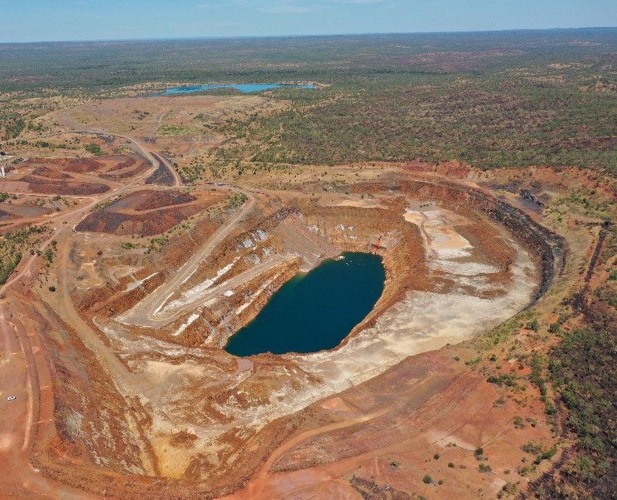 Looking south at the nearly dewatered Batman pit. Scale varies with perspective.