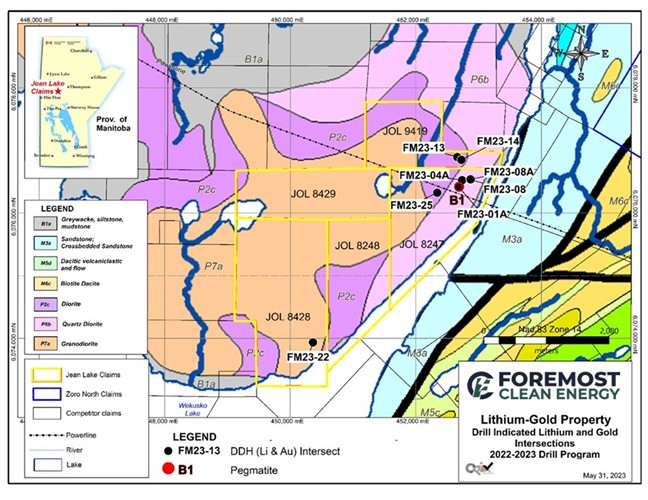 Lithium and Gold Intersections Drill Holes 